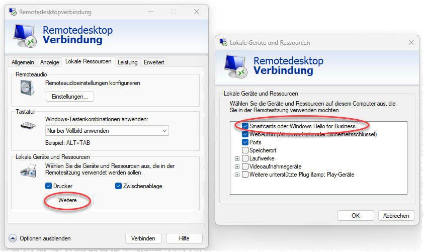 RDP Sitzung mit Kartenleser
