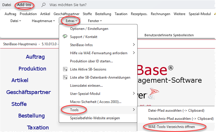 Extras-Tools aufrufen