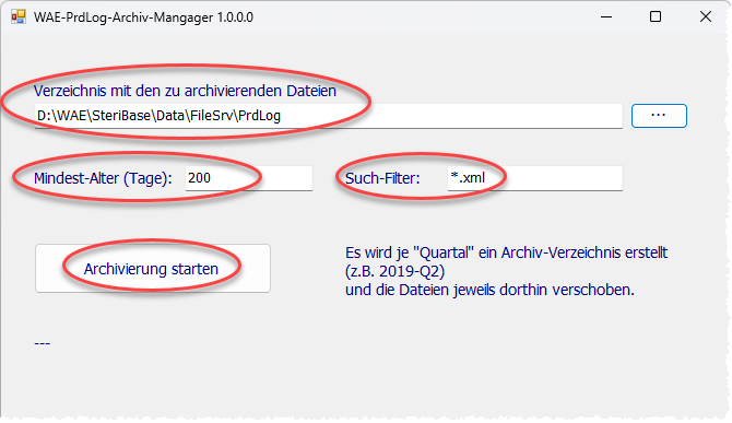 Archivierungsmanager Oberfläche