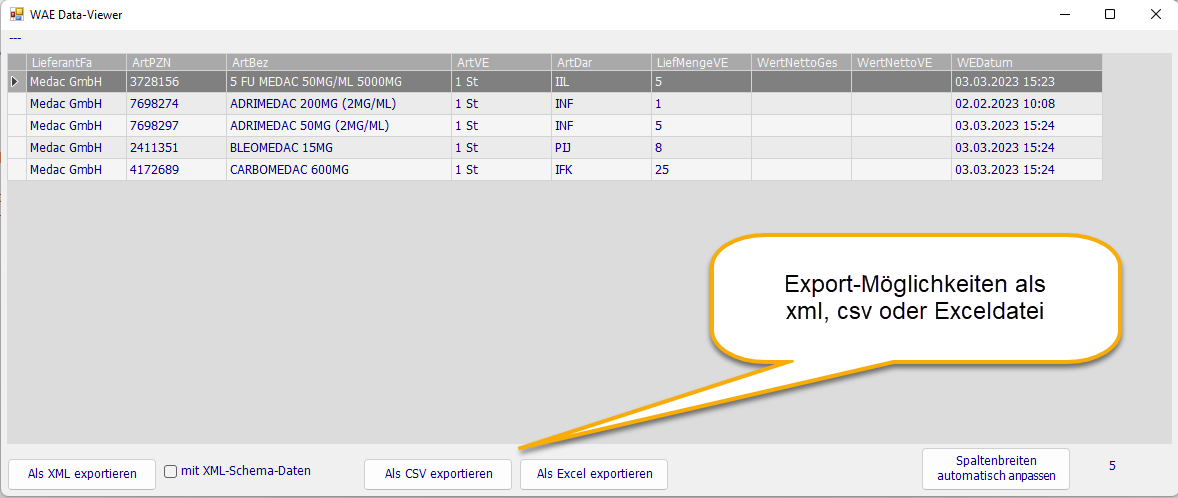 WAE-DATA-Reader mit Exportoption
